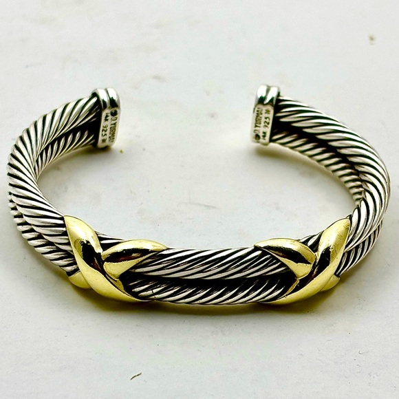 DAVID YURMAN Sterling And 14K Double X Cable Bracelet - Picture 1 of 7